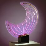 Lichtobjekt „Mond“ 100x40 cm, Lichtleitfaser & LED Beleuchtung, Granitsockel
